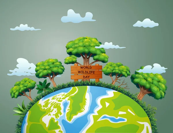 World Wildlife Day Skylt Med Växt Och Träd Jorden Illustration — Stock vektor