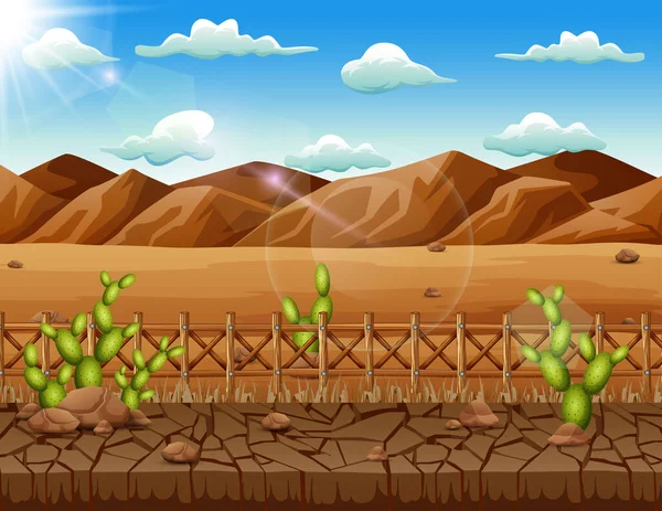 Hintergrundszene Mit Kakteen Und Trockenem Land Der Wüste — Stockvektor