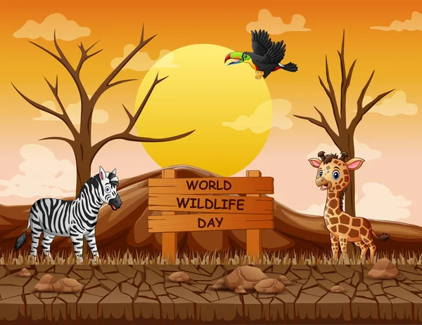 Światowy Dzień Dzikiej Przyrody Zwierzętami Suchym Lądzie — Wektor stockowy
