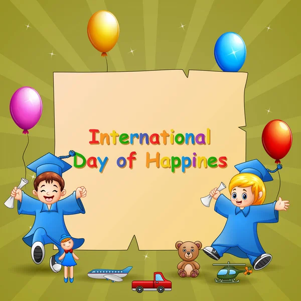 International Day Happiness Template Desain Dengan Anak Anak Lulus - Stok Vektor