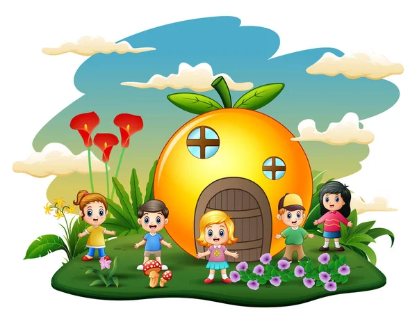 어린이 삽화가 오렌지 하우스 — 스톡 벡터