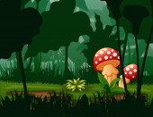 Ilustrace obřích hub v lese