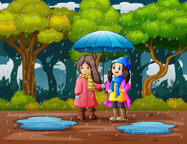 niño feliz de dibujos animados sosteniendo un paraguas 7153000 Vector en  Vecteezy