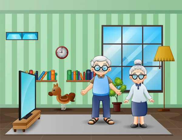 Ilustrasi Kakek Nenek Berdiri Ruang Tamu - Stok Vektor
