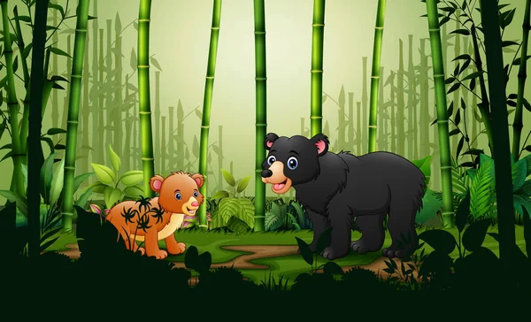 Desenhos Animados Urso Filhote Floresta Bambu —  Vetores de Stock