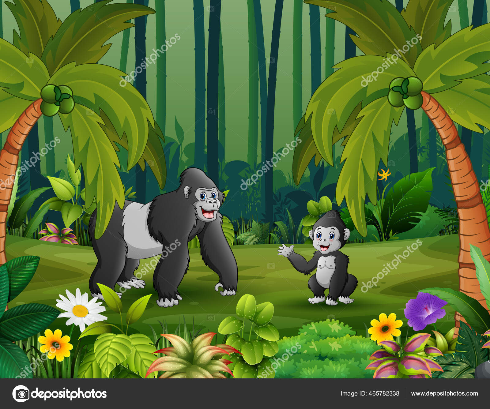 Macaco chimpanzé senta-se entre galhos de árvores com ilustração 3d de  folhagem verde