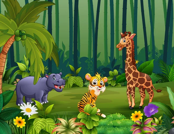 Animaux Sauvages Vivant Dans Jungle — Image vectorielle