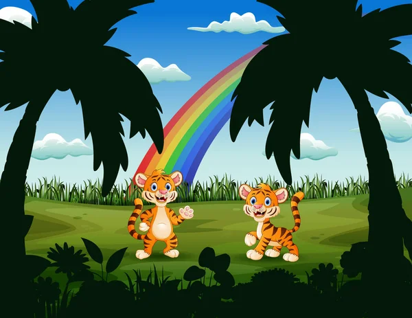 Glückliche Kleine Tiger Der Schönen Natur — Stockvektor