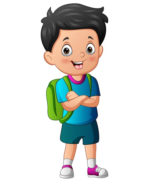 Happy School Boy Backpack — Stock Vector