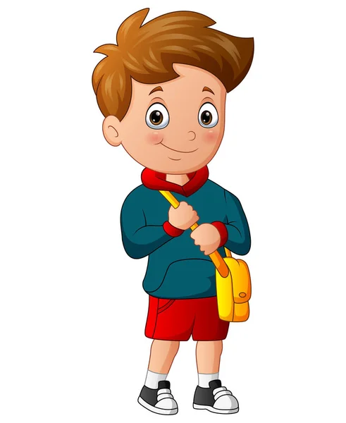 Cartoon School Boy Holding Bag — Stock Vector