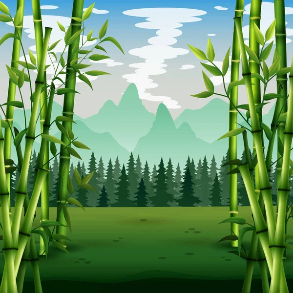 Green Bamboo Trees Background Forest — Stock Vector