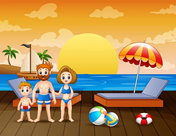 Vacaciones Familia Playa Ilustración — Vector de stock