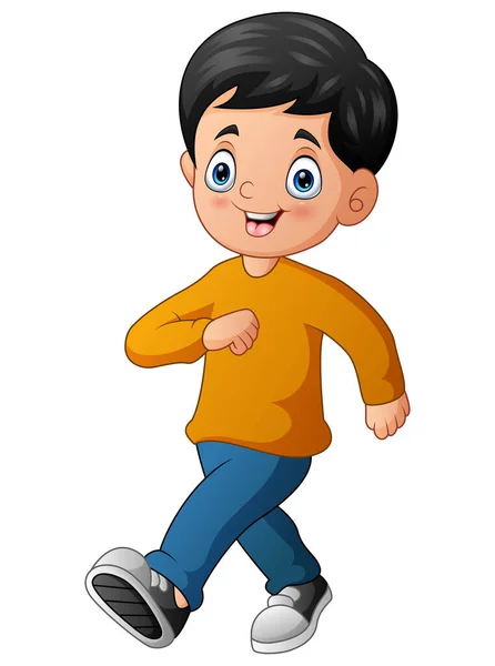 Cartoon Illustration Smiling Boy Walking — Stock Vector