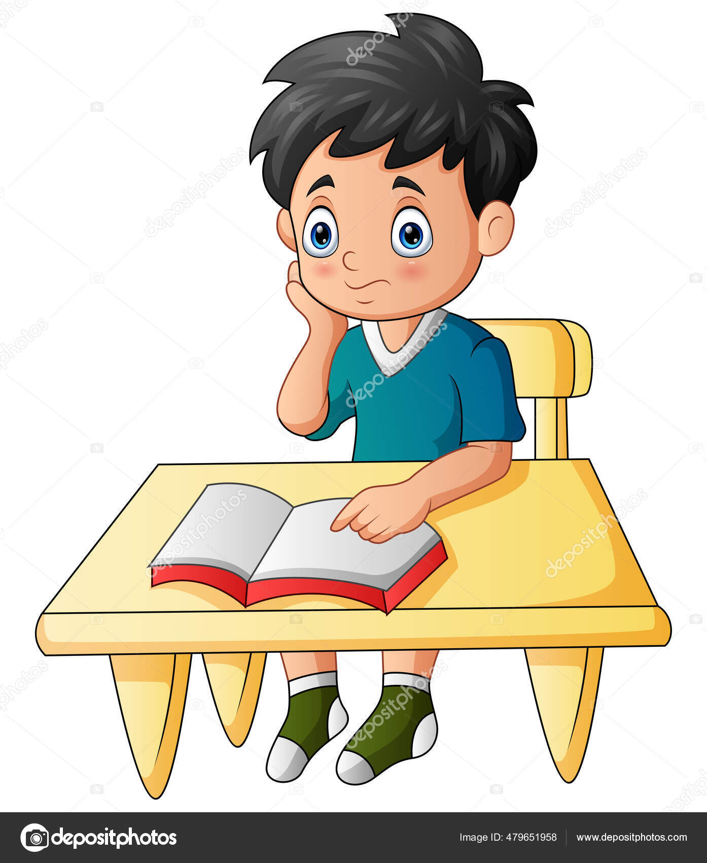 Cartoon Illustration Boy Learning Desk Stock Illustration by ©dualoro
