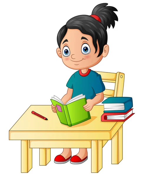 Masada Ders Çalışan Bir Kız Çiz — Stok Vektör