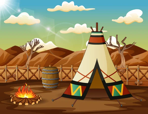 Ilustración Carpa India Americana Fuego Desierto — Vector de stock