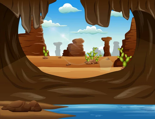 Ilustración Entrada Cueva Paisaje Del Desierto — Vector de stock