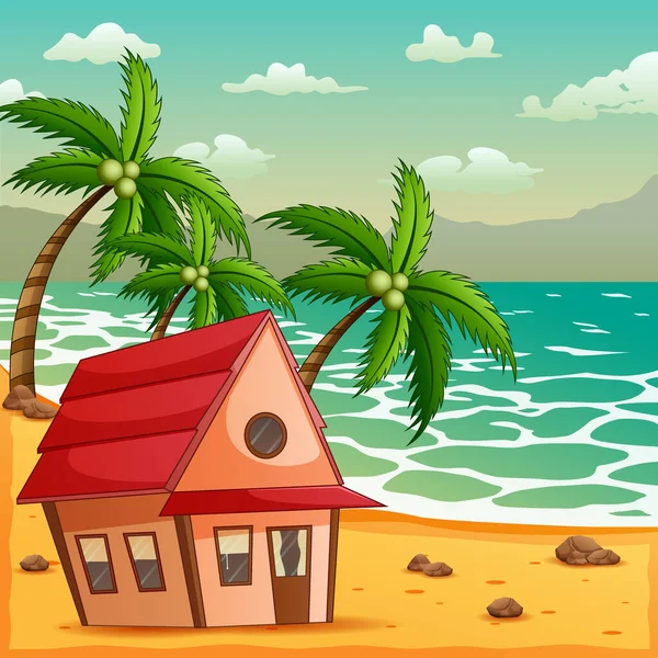 Fond Plage Tropicale Avec Une Maison — Image vectorielle