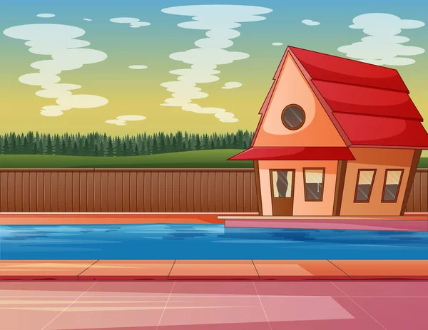 Illustration House Swimming Pool — Stock Vector