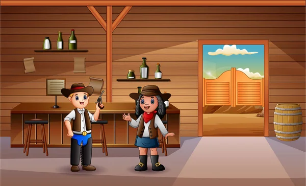 Western Saloon Cowboy Cowgirl Illustration —  Vetores de Stock