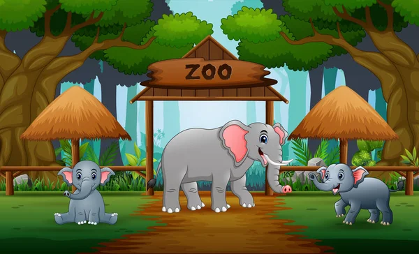 Cartoon Een Moeder Olifant Met Haar Welp Geopende Dierentuin — Stockvector