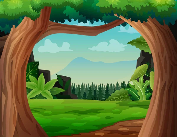 Φύση Δασική Σκηνή Μεγάλα Δέντρα Εικονογράφηση — Διανυσματικό Αρχείο