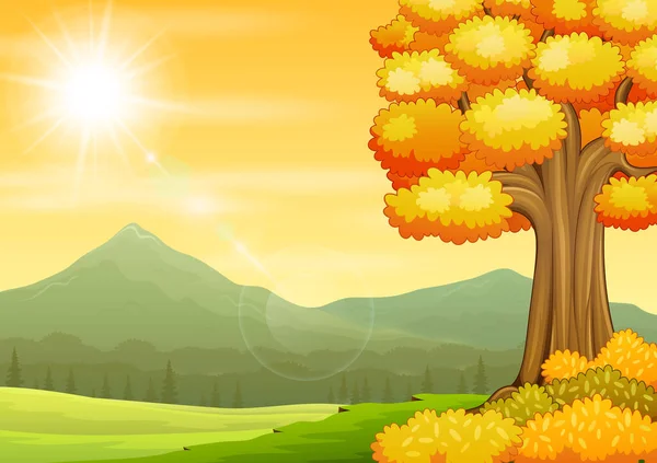 畑や山のある秋の風景 — ストックベクタ