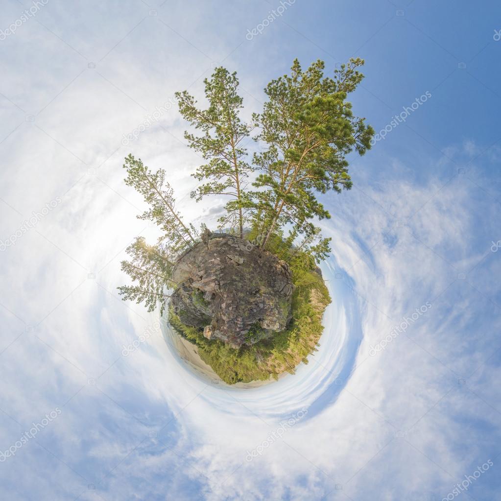 Little planet. The trees and mountains.