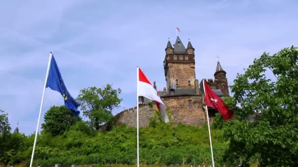 Vy över slottet Cochem Imperial (Tyskland). — Stockvideo
