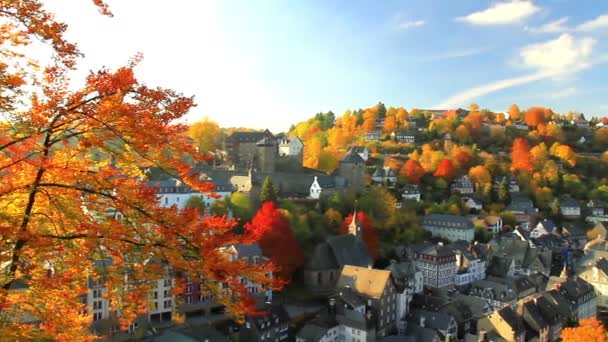 View of the small German town Monschau. Autumn. — Stock Video