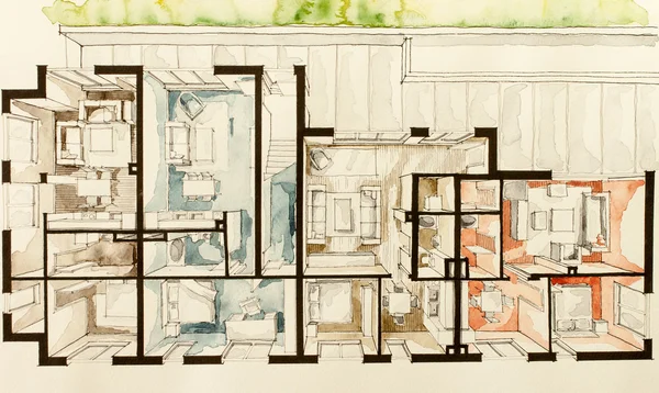 Zeichnung der Wohnung Wohnung Grundriss Eigentumswohnung — Stockfoto