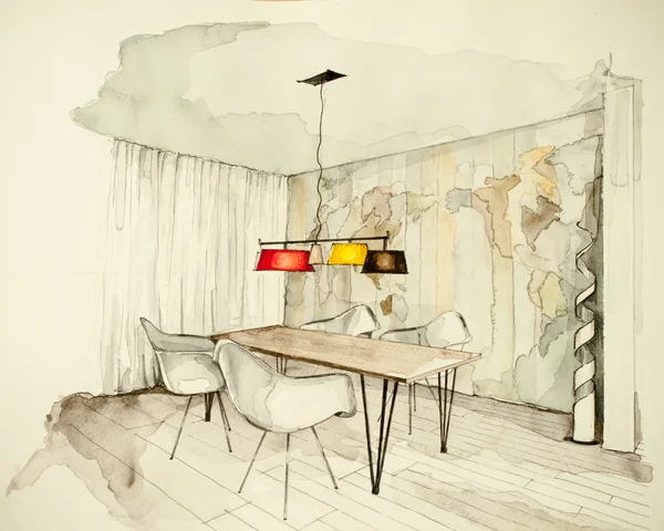 drawing of apartment flat dining room