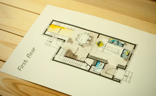 Sketch drawing of apartment flat floor plan — Stock Photo, Image