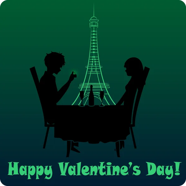 Feliz día de San Valentín. Símbolo de amor. Cena romántica en París. Icono del vector . — Vector de stock