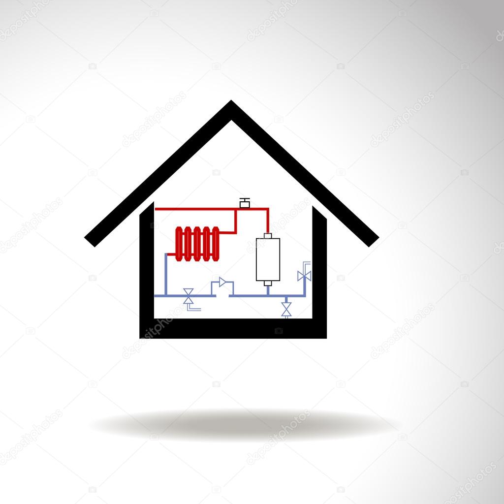 Heating scheme at home vector icon.