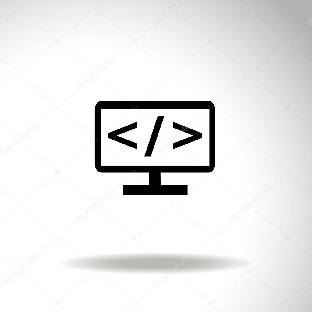 Code flat icon on computer. Programming language
