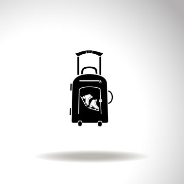 Vektör çizim ile seyahat bavul ve paten.