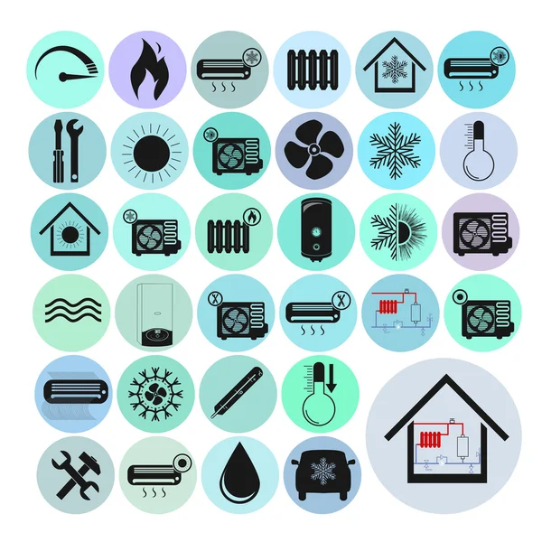 Verwarming en airconditioning instellen vector iconen. — Stockvector