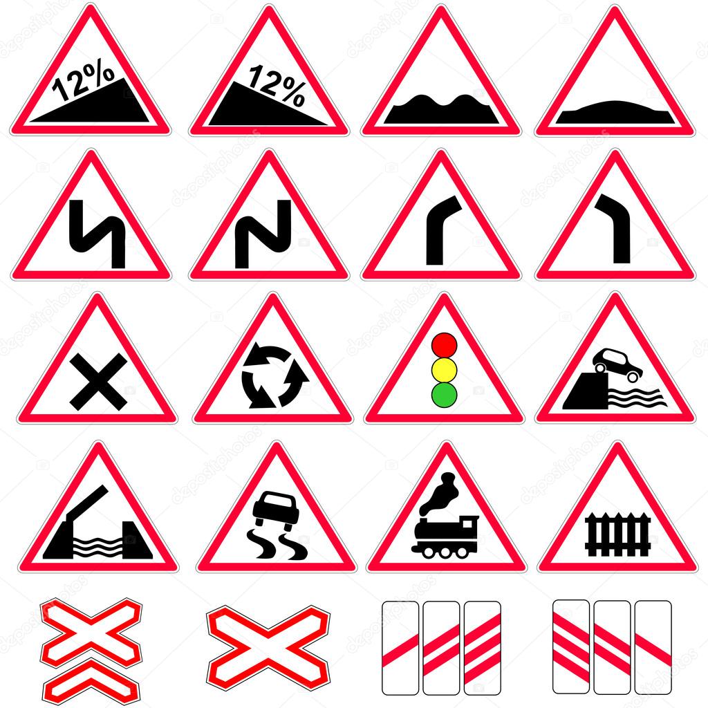 Set of the road signs vector icon.
