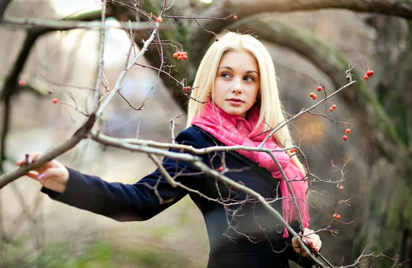 Πορτρέτο του όμορφη αισθησιακό κορίτσι με πυκνά ξανθά μαλλιά, lookin — Φωτογραφία Αρχείου