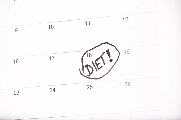 Diet start white calendar light wooden background — Stock Photo, Image