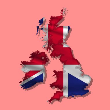 Gölgeli haritada Birleşik Krallık 'ın soyut bayrağını sallamak