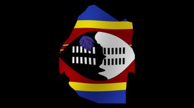 Eswatini bayrağının 4K biçiminde şeffaf arkaplanı olan bir harita olarak canlandırılması