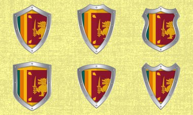 Sri Lanka bayrağı ve gölgesi olan metal kalkanlar.