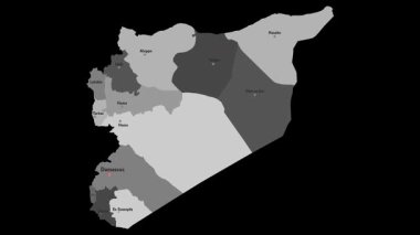 Suriye 'nin şehirlerin ve sınır kentlerinin isimleriyle vektör haritası