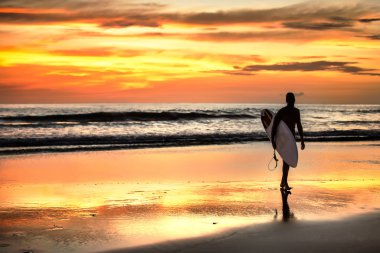 Surfer enjoying sunset in Playa Negra clipart