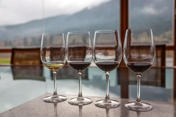 Line of wine glasses for degustation — Stock Photo, Image