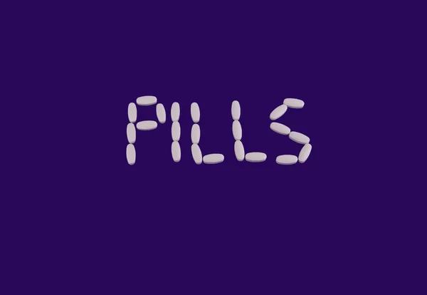 Tabletki biały znak na fioletowym tle — Zdjęcie stockowe