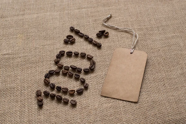 100% numbers from coffee   beans and tag — Stock Photo, Image