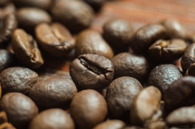 Makro kahve çekirdekleri ahşap duvar